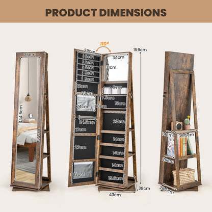 Draaibare Sieradencollectie – Sieradenkast – Sieraden Organizer – Sieradenrek – Schoonheidskast – 360° Draaibaar – Volledige Lengte Spiegel