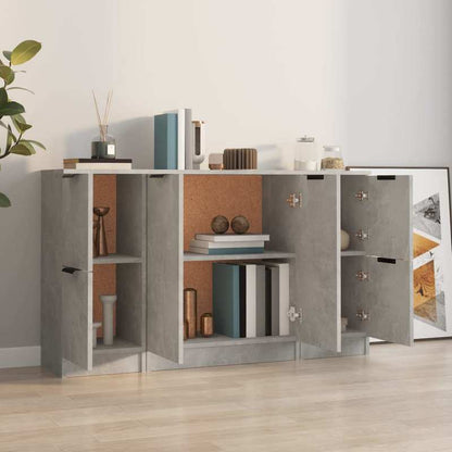 Dressoir – Opbergkast – Ladekast – Commode – Buffetkast – Set van 3 – Massief Bewerkte Hout – Betongrijze Kleur