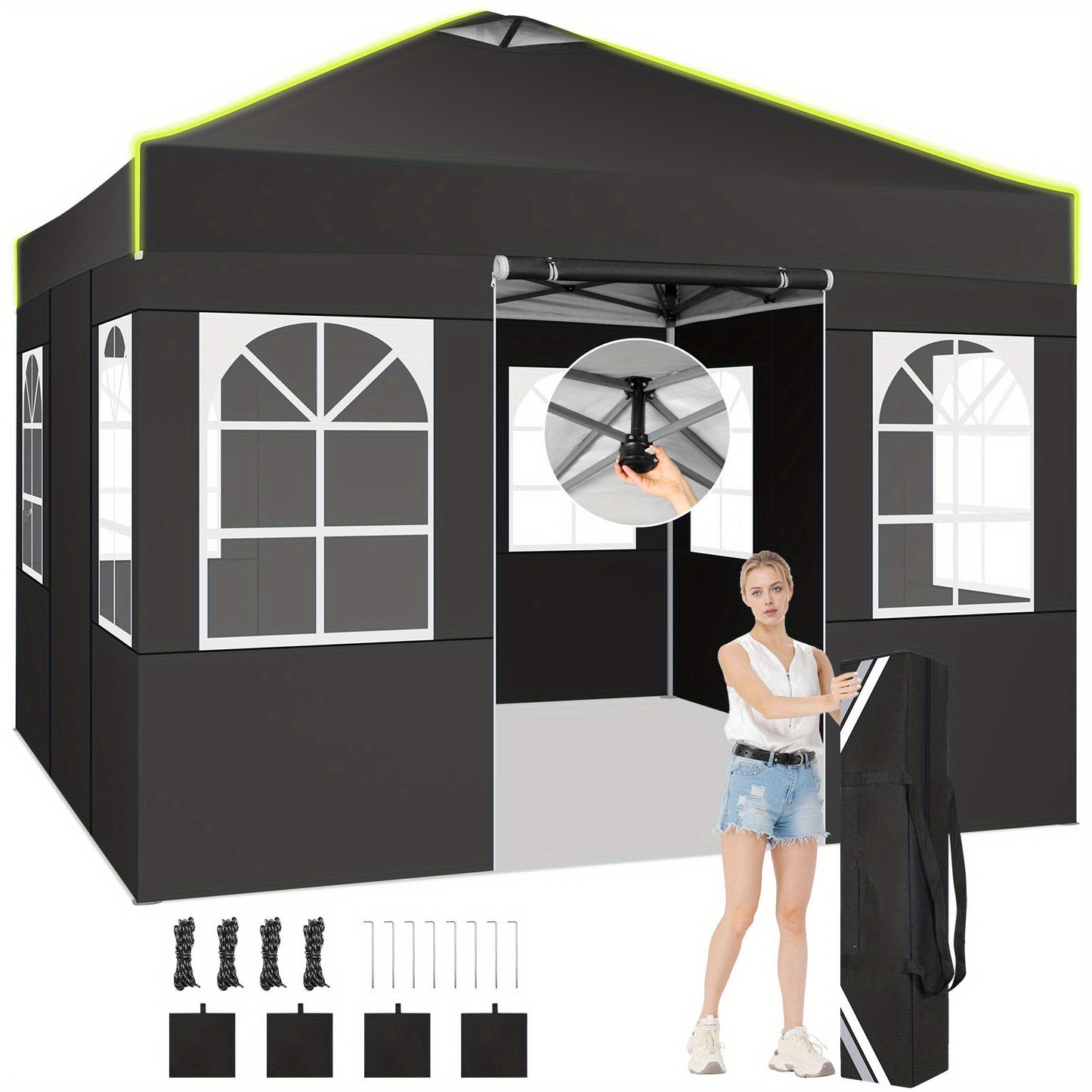 Partytent – Pop-up Tent – Paviljoen – Feesttent – Tuintent – 3,05x3,05 m – UPF 50+ UV Bescherming – 4 Afneembare Zijwanden