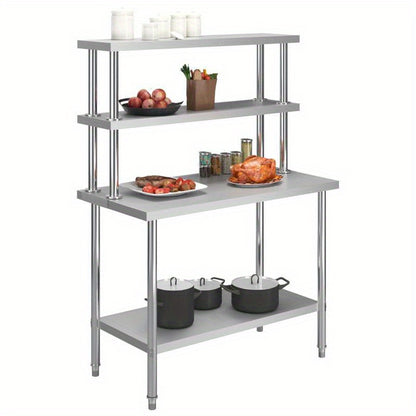Keuken Werkbank – Werktafel – RVS Werkblad – Werkbank Met Bovenplank – Keukentafel – Roestvrij Staal – 120x60 cm – 150 cm Hoog