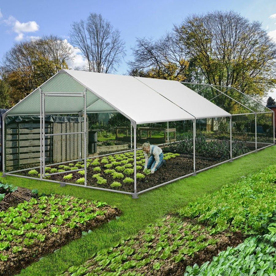 Buitenren Voor Kippen – Kippenhok – Kippengaas Ren – Poulettenren – Kippenhok Met Dak – 3x2x2 Meter – Gegalvaniseerd Staal & Waterdicht PE Dak