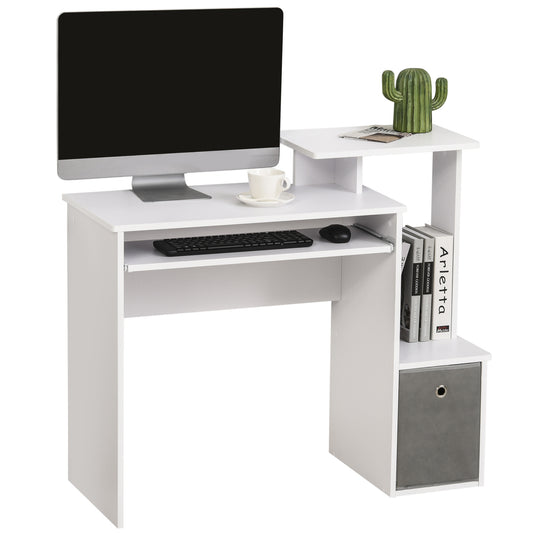 Computerbureau – Bureau – Werkplektafel – Bureau met Opbergruimte – Bureau met Toetsenbordlade – Compact 100x40x86,6 cm – Melamine Afwerking Wit-Grijs