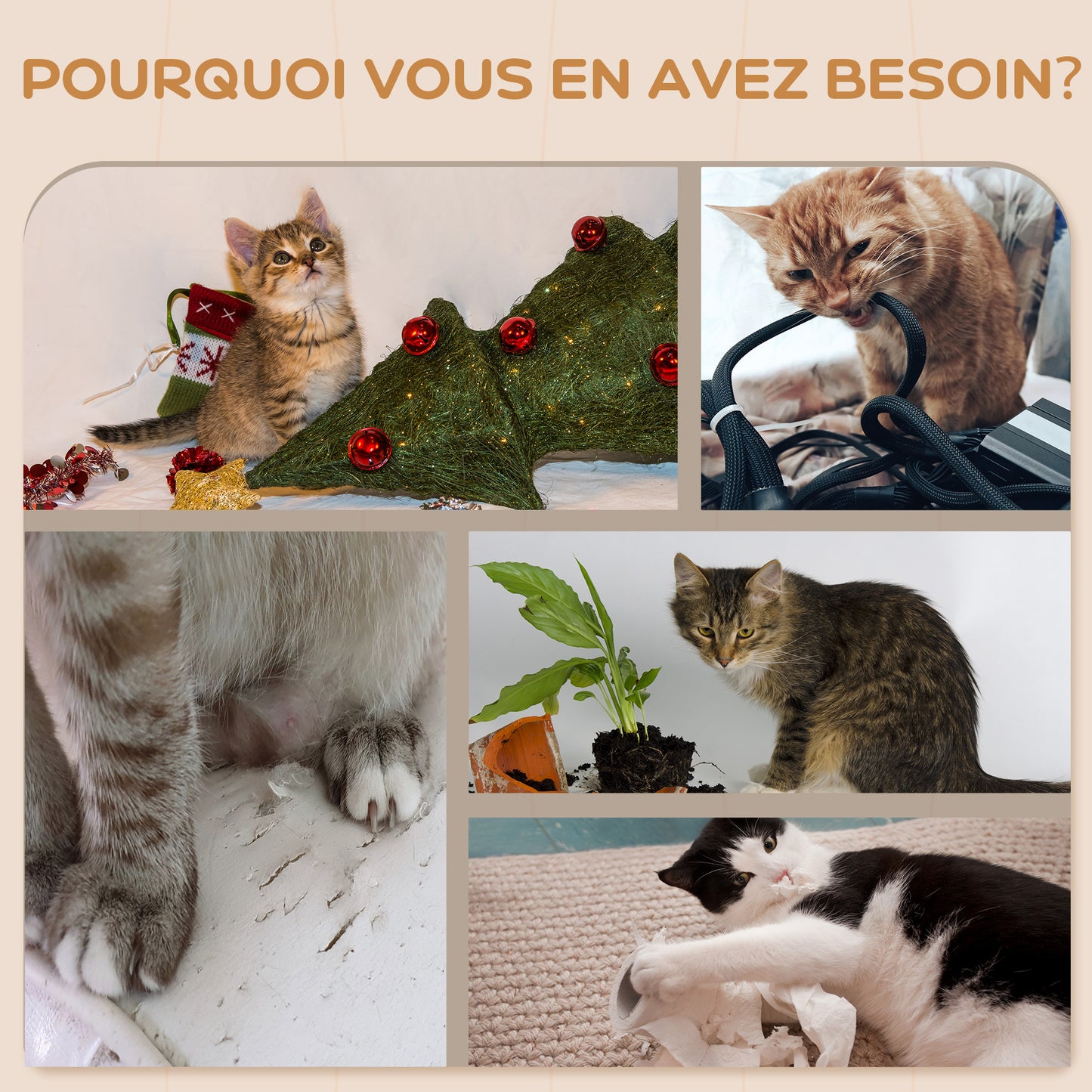 Wandrek Kat – Kattenmeubel – Klimmeubel Kat – Krabpaal Wand – Speelmeubel Kat – Beige Kleur – Ruimtebesparend Ontwerp – Inclusief Krabpalen en Speelplatform