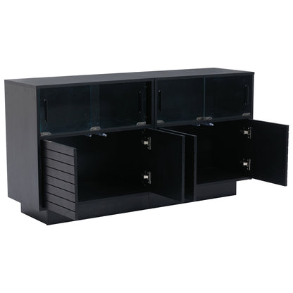 Buffet, Buffet | 130*35*68 Cm | Featuring 2 Cabinets | 4 Sections | Glass Doors | Width 130 Cm | Buffet, Lounge Cabinet | Ample Storage Capacity | Contemporary Tall Cabinet