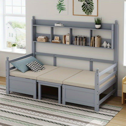 Multifunctionele Slaapbank – Logeerbank – Bedbank – Slaapbed – Studiebank – 200x90 cm – 2-in-1 Ontwerp Met Opbergrek – Comfortabele Grijze Kussens