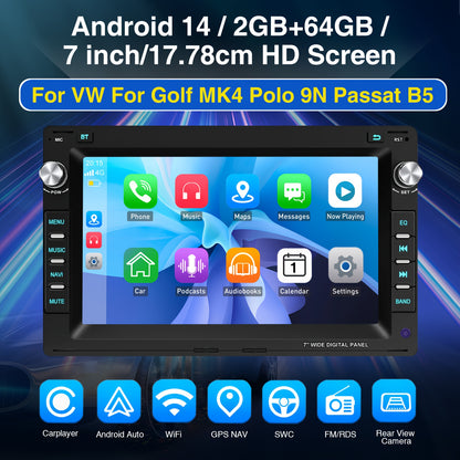 Android autoradio – Car Stereo – Inbouw radio – Multimedia speler – Navigatiesysteem – Met AHD Camera & Microfoon – 7-Inch HD touchscreen – Android 14.0 Met Draadloze CarPlay & Android Auto
