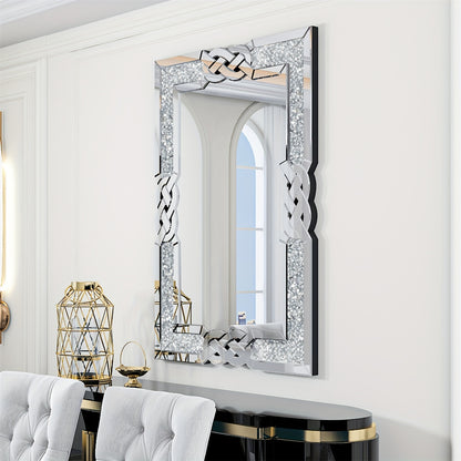 Wandspiegel – Spiegel – Muurspiegel – Deco Spiegel – Rechthoekige Spiegel – 90x60 cm – Zilverkleurig Diamant-Effect – 2,5 cm Dik Hoogwaardig Glas