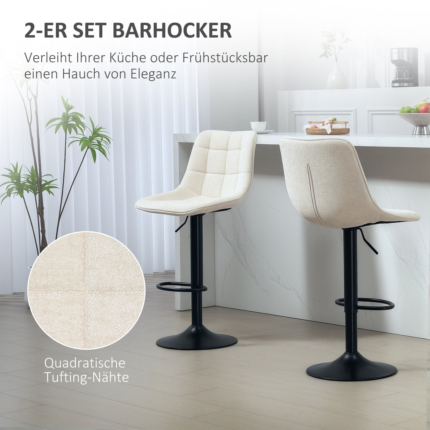 Barkrukken – Barstoel – Keukenstoel – Barkrukken Set – Barkruk Met Rugleuning – Verstelbaar In Hoogte – 360° Draaibaar – Met Voetsteun – Beige