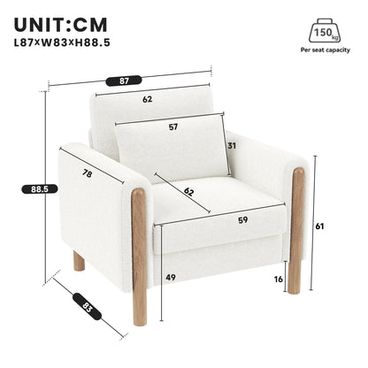 Contemporary White Ergonomic Armchair with Memory Foam Cushioning & Solid Backrest - Soft-Padded Comfortable Lounge Chair, Easy Assembly, Durable Metal Frame for Living Room, Bedroom, Office - Modern Minimalist Design, Space-