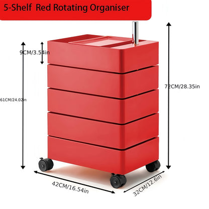 Rolcontainer – Opbergkast – Ladenkast – Organizer – Opbergruimte – Rood – Waterafstotend Kunststof – 5 Ruime Lades – Wieltjes Voor Gemakkelijk Verplaatsen