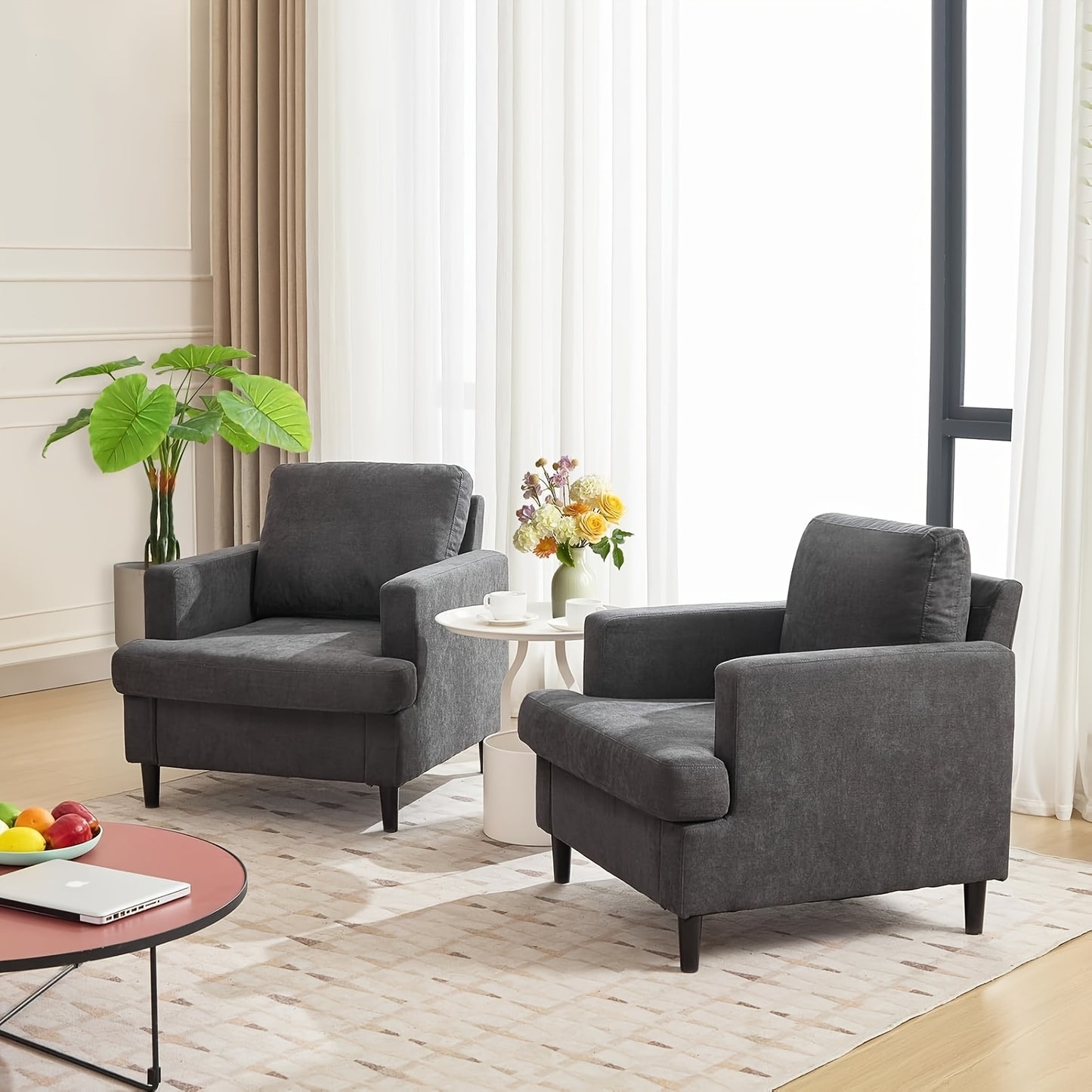 Fauteuil – Zetel – Fauteuilstoel – Loungefauteuil – Accentstoel – Donkergrijs – Hoogwaardig Linnenstof – Dikke Zitting – Stevig Frame Zonder Hout – Direct Gebruiksklaar