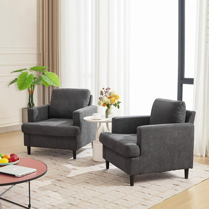 Fauteuil – Zetel – Fauteuilstoel – Loungefauteuil – Accentstoel – Donkergrijs – Hoogwaardig Linnenstof – Dikke Zitting – Stevig Frame Zonder Hout – Direct Gebruiksklaar