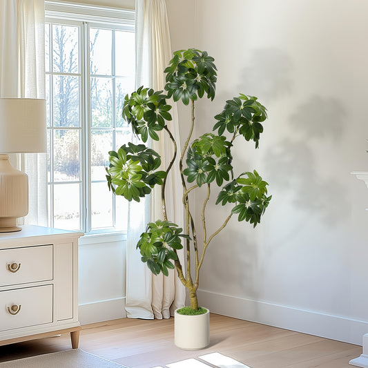 213.36cm Tall Artificial Indoor Tree with Realistic Trunk & Branches - Heavy-Duty Fake Plant in White Planter, No Maintenance Fake Tree for Home, Office, Porch - Floor Decor, Christmas, Valentine's, Easter, Thanksgiving Decoration - Sturdy Base Included