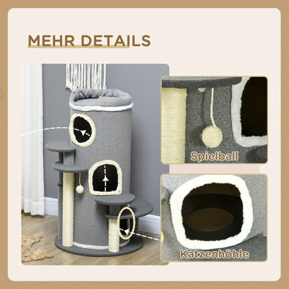 Kattenkrabton – Krabpaal – Krabmeubel – Kattenhuis – Kattenboom – Met Sisaltouw – 99 cm Hoog – Grijs Plush