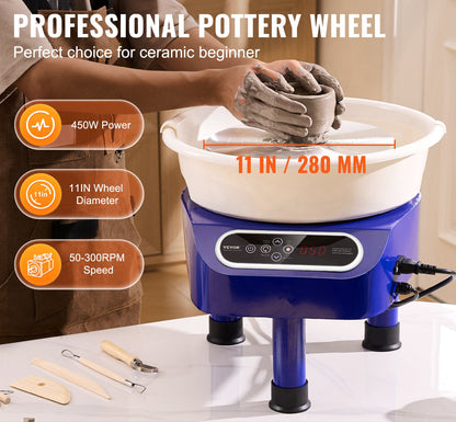 Keramiek Draaibank – Pottenbakkersschijf – Aardewerk Machine – Clay Wheel – Pottenbakmachine – 28 cm Werkoppervlak – 450W Krachtige Motor – Blauw