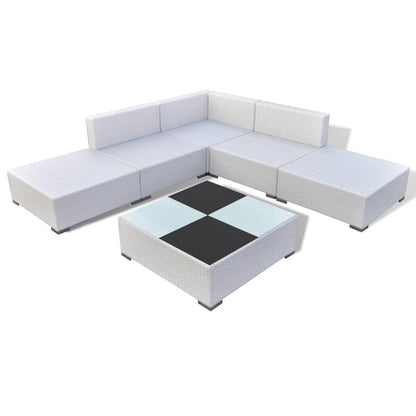 6-delige Tuinset – Buitenmeubelset – Loungeset – Hoekbank Set – Balkonmeubelen – Wit-Zwart Kussenontwerp – Weerbestendig Poly Rattan – Comfortabele Zitkussens