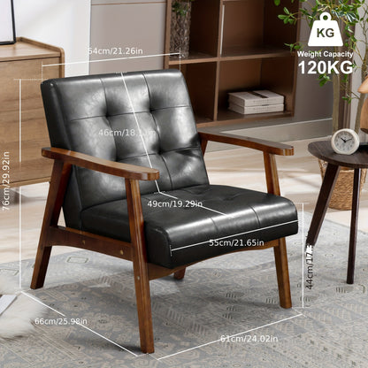 Zwarte Retro Sofa – Vintage Bank – Zitmeubel – Loveseat – Design Fauteuil – Kunstleer Bekleding – Massief Eikenhout Frame – Comfortabele Zitting