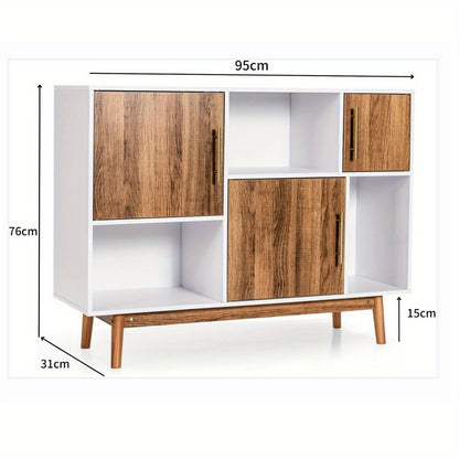 Dressoir – Opbergkast – Buffetkast – Tv-meubel – Ladekast – Modern Design – Wit en Naturel – 102x33x76 cm – MDF & Spaanplaat