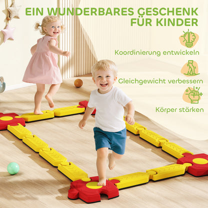 Balansparcours Kind – Balansset – Evenwichtsbaan – Motoriekspel – Speelparcours – Geel/Rood – Duurzaam Kunststof – Flexibel Modular