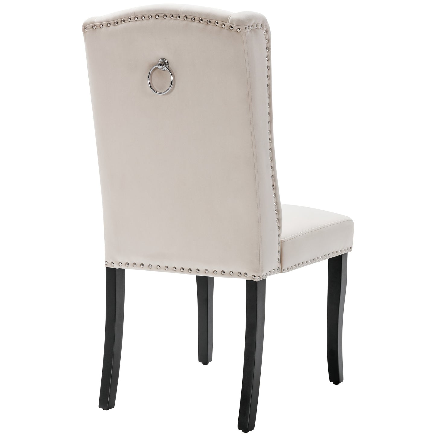 Eetkamerstoelen – Stoelen – Kuipstoelen – Keukenstoelen – Lounge Stoelen – Set Van 4 – Beige Velvet – Massief Eikenhouten Poten – Decoratieve Knopen En Nagelrand