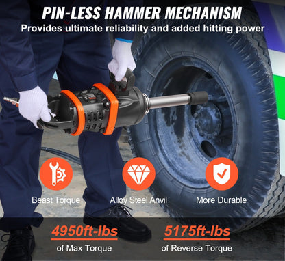 1 Inch Lucht Slagmoersleutel – Pneumatische Impact Gun – Slagmoersleutel – Luchtimpact Sleutel – Air Impact Wrench – Zware Klussen – Hoog Koppel 5175 ft-lbs – 8 Inch Lange Ankerstift
