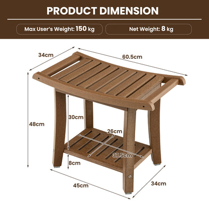 Douchebank – Douchezitje – Badkruk – Douchekruk – 2 Laags Opbergbankje – Ergonomische Gebogen Zitting – Twee Handgrepen Voor Stabiliteit – Compact & Duurzaam Bruin