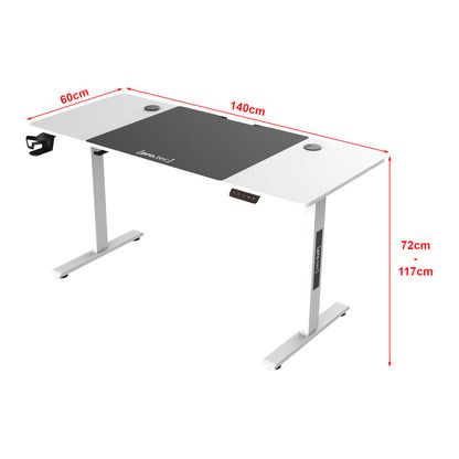 Verstelbaar Bureau – Zit-Sta Bureau – Elektrisch Bureau – Ergonomisch Bureau – Wit 140x60 cm – Traploos Verstelbaar 72-117 cm – Geheugenfunctie