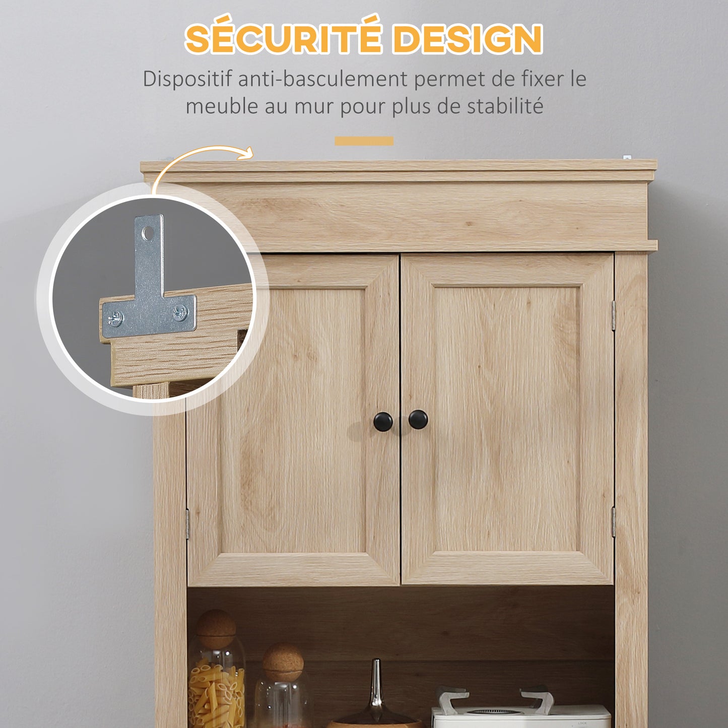 Keukenkastje – Keukenbuffet – Keukenkast – Opbergkast – Kastje Beige – Rustieke Stijl – Verstelbare Plank – Anti-Kantelbeveiliging