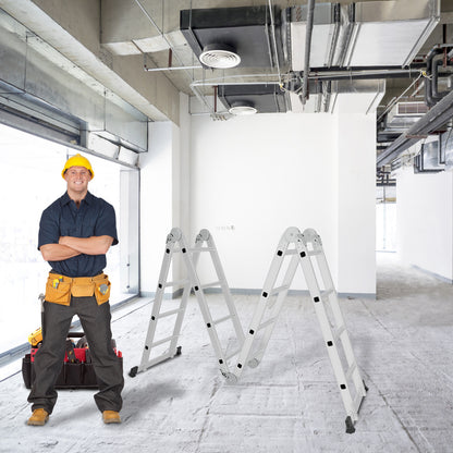 Vouwladder – Multifunctionele Ladder – Aluminium Ladder – Telescopische Ladder – Combiladder – 4x4 Treden – Max. 150 kg Belastbaar – Inklapbaar Met Platform
