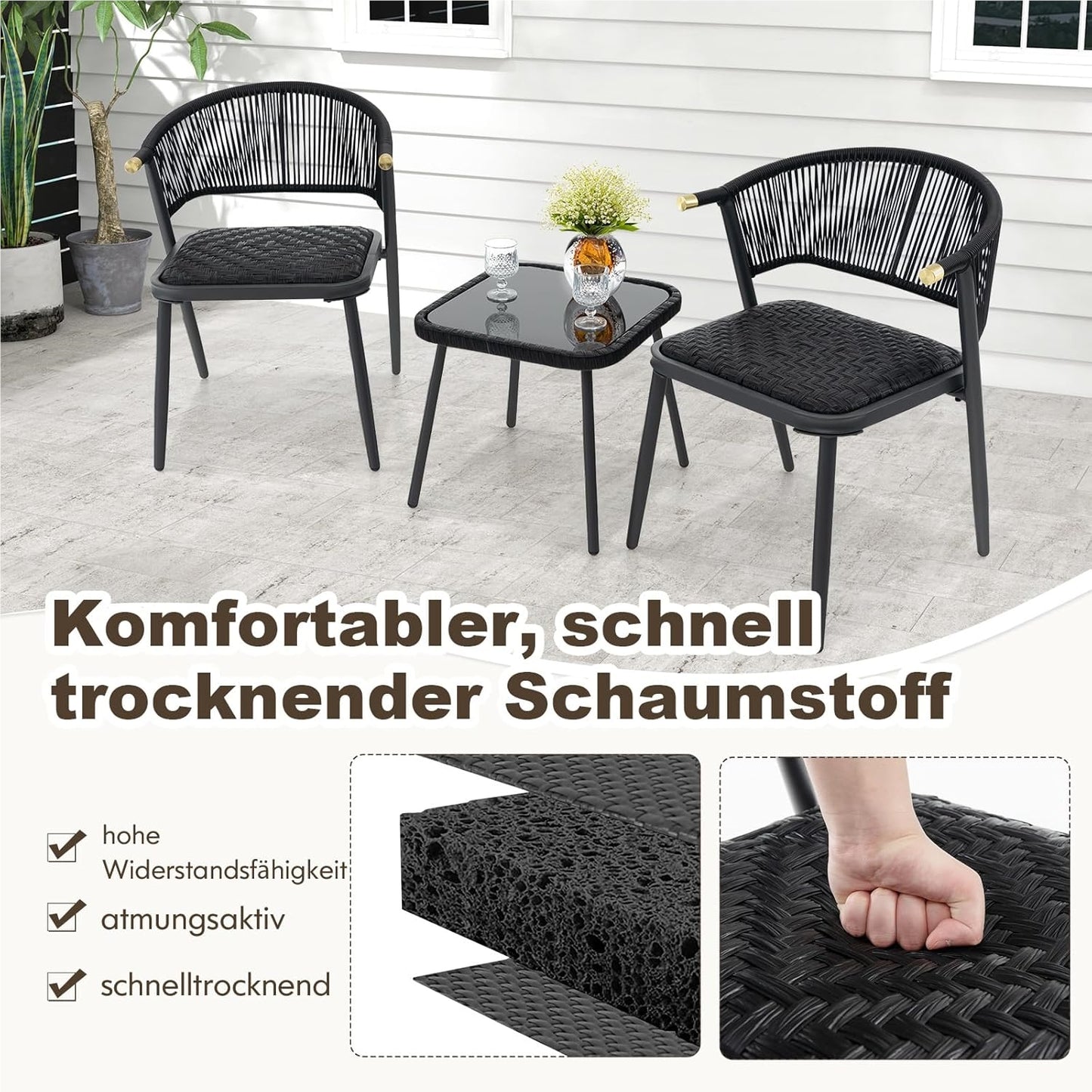 Rattan Tuinmeubelset – Balkonset – Tuinstoelen – Lounge Set – Terrasmeubilair – Sneldrogende Kussens – Weerbestendig PE-Rattan