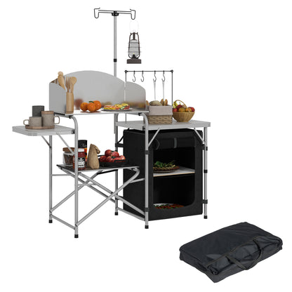 Campingkeuken – Buitenkeuken – Kooktafel – Outdoor Keuken – Draagbare Keuken – Lichtgewicht Aluminium Frame – 3-Zijdige Windbescherming