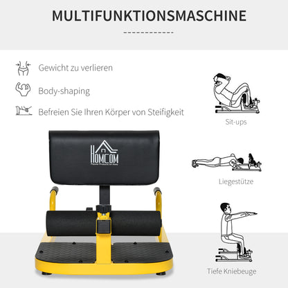 Sissy Squat Trainer – Knie Trainer – Benen Trainer – Buikspiertrainer – Billen Trainer – 3-in-1 Verstelbare Trainer – Stalen Frame Tot 120 Kg – Geel/Zwart 50x97x44,5-56,5 Cm