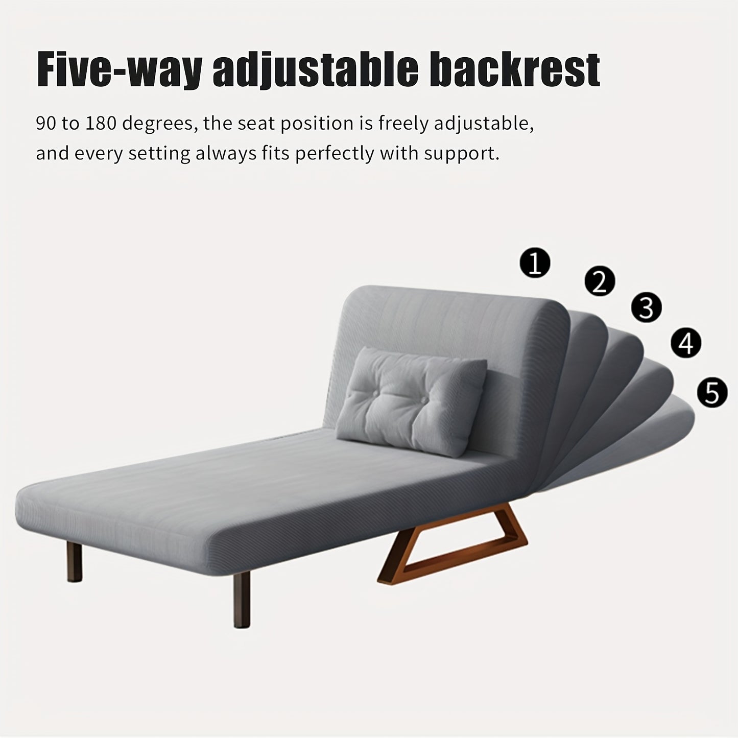 Slaapbank – Sofa Bed – Slaapstoel – Logeerbed – Vouwbed – Verstelbare Rugleuning 90°-180° – Inclusief Comfortabel Kussen – Licht Beige Stof Met Metalen Poten