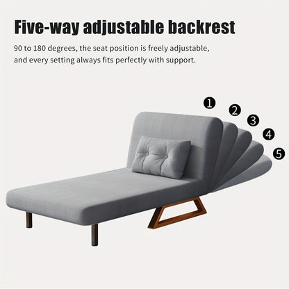 Slaapbank – Sofa Bed – Slaapstoel – Logeerbed – Vouwbed – Verstelbare Rugleuning 90°-180° – Inclusief Comfortabel Kussen – Licht Beige Stof Met Metalen Poten