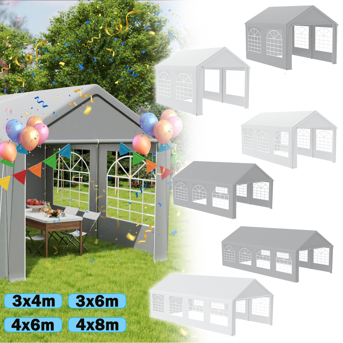 Partytent – Partytent Met Zijwanden – Tentje – Tuinkamer – Feesttent – 4x6 Meter – Stevig Gecoat Staalframe – PE Waterafstotend Dak