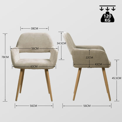 Eetkamerstoel – Stoel Met Armleuning – Designstoel – Keukenstoel – Scandinavische Stoel – Comfortabel Gestoffeerd – Metaal Met Houten Poten – Bruin – 56x56x78 cm