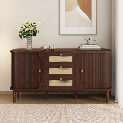 Dressoir – Sideboard – Opbergkast – Ladekast – Kast – Hardhout en Rotan – Schuifdeuren en Lades