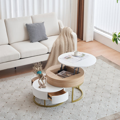 Bijzettafels – Salontafel – Side Table – Nesting Tafels – Opbergtafel – Houten Set – Inklapbaar Ontwerp – Opberglades – Wit Met Gouden Accenten