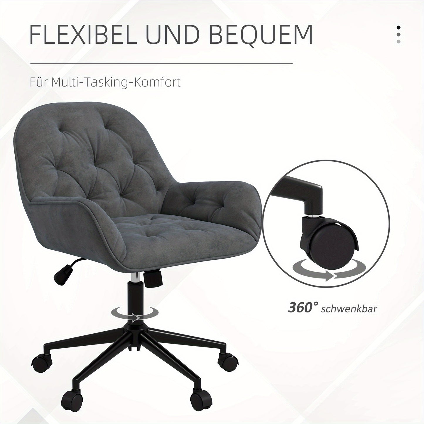 Bureaustoel – Draaistoel – Kantoorstoel – Werkstoel – Stoel – Donkergrijs Velvet – Verstelbare Zithoogte – Ergonomisch Met Stabiel Metalen Frame