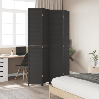 4-Panel Black Paulownia Wood Room Screen - Elegant Privacy Divider for Office, Bedroom, Living Room with Golden Accents, Living Room Decor|Golden Accented Furniture|Paulownia Wood Construction, Wall Decor Living Room