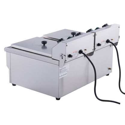 Dubbele Elektrische Friteuse – Frituurpan – Snack Friteuse – Professionele Friteuse – RVS Friteuse – 2x12 Liter – 2x3000W Verwarming – Verwijderbare Mandjes