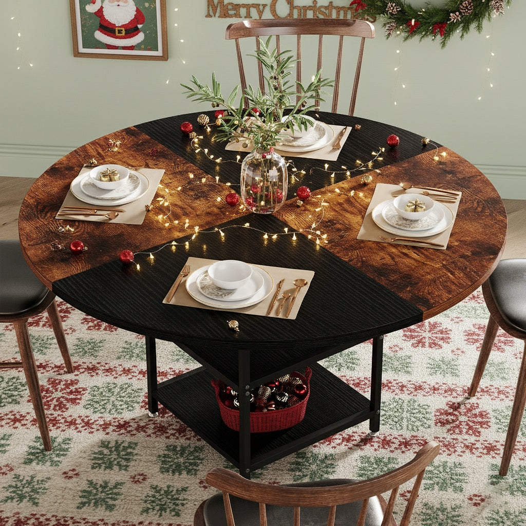 Eettafel – Dinertafel – Keukentafel – Eetkamertafel – Tafel – Extra Lang – Rond/Ovaal Design – Geschikt voor 4-6 Personen – Krasbestendig Engineered Hout – Stevige Metalen Poot