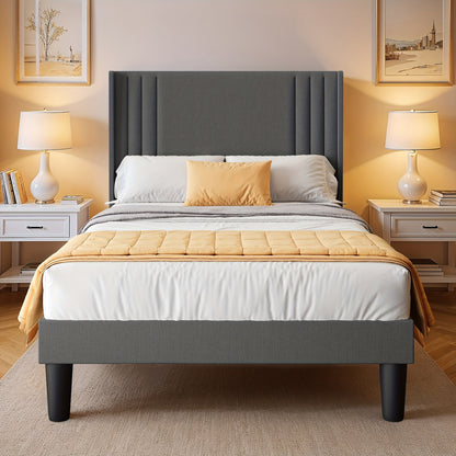 Bedframe – Ledikant – Slaapbank – Bedombouw – Slaapmeubel – Beige Soft-Pack Bekleding – 120x200 cm – Stille Strips – 20 cm Opbergruimte Onder Bed