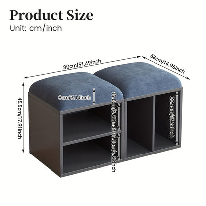 Schoenenbank – Schoenenkastje – Schoenenopberger – Schoenmeubel – Schoenenrek – Hout en Kunststof – Comfortabele Zitting – Compact & Ruimtebesparend - Grijsblauw