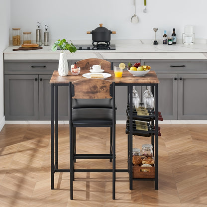 Barset – Barkrukken Set – Keukentafel – Bartafel – Bistroset – Compact 2 Persoons – Met Voetsteun – Stabiel Metaal – MDF Tafelblad Bruin
