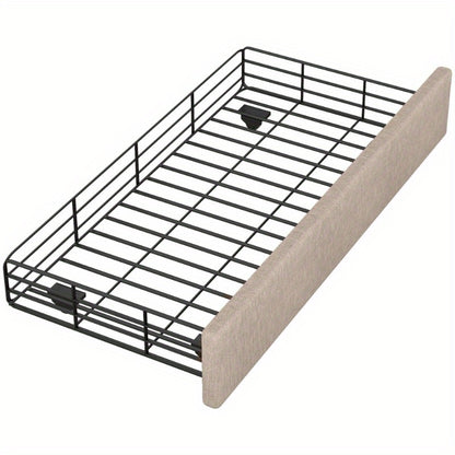 Gestoffeerd Bed – Boxspringbed – Slaapbank – Bedframe – Ledikant – 90x200 cm – Padded Hoofdbord Met Decoratieve Spijkers – Moderne Opberglades Donker Beige
