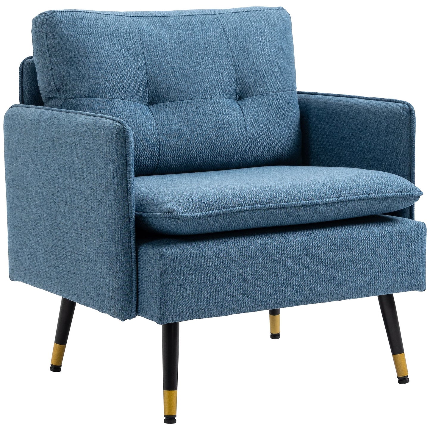 Accentfauteuil – Fauteuil – Lounge Stoel – Armstoel – Zitstoel – Linnen Bekleding – Afneembare Kussens – Zwarte En Gouden Metalen Poten – Compact Formaat