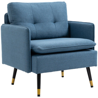 Accentstoel – Fauteuil – Leunstoel – Zetel – Stoel – Diepblauw Met Zwarte En Gouden Details – Verwijderbare Bekleding – Comfortabele Vulling