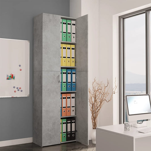 Kantoorkast – Opbergkast – Vitrinekast – Dressoir – Boekenkast – Hoekplanken – Beton Grijs – 60x32x190 cm – Gemaakt van Spaanplaat