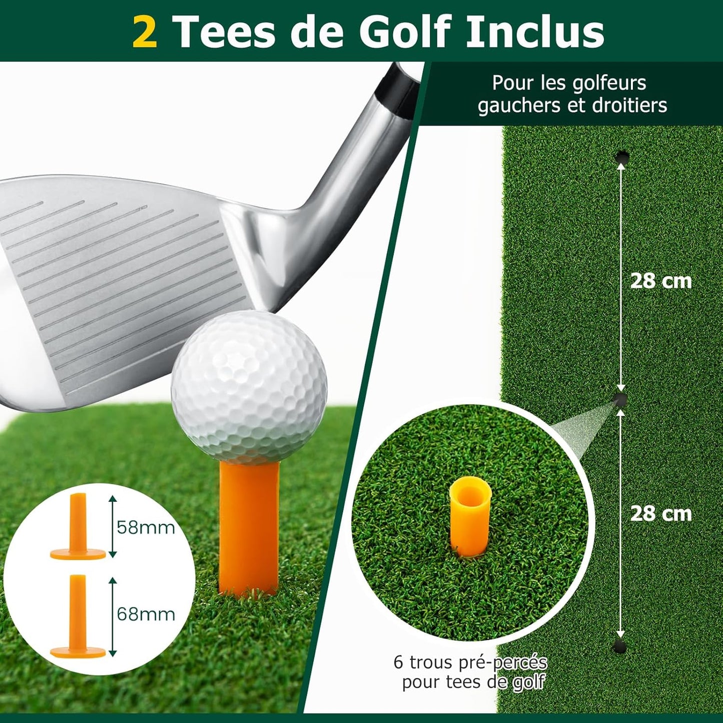 Golf oefenmat – golfmat – putting mat – trainingsmat – golf hitting mat – Realistisch grasgevoel – Antislip EVA-bodem – 152x92 cm – Inclusief tees en alignment sticks